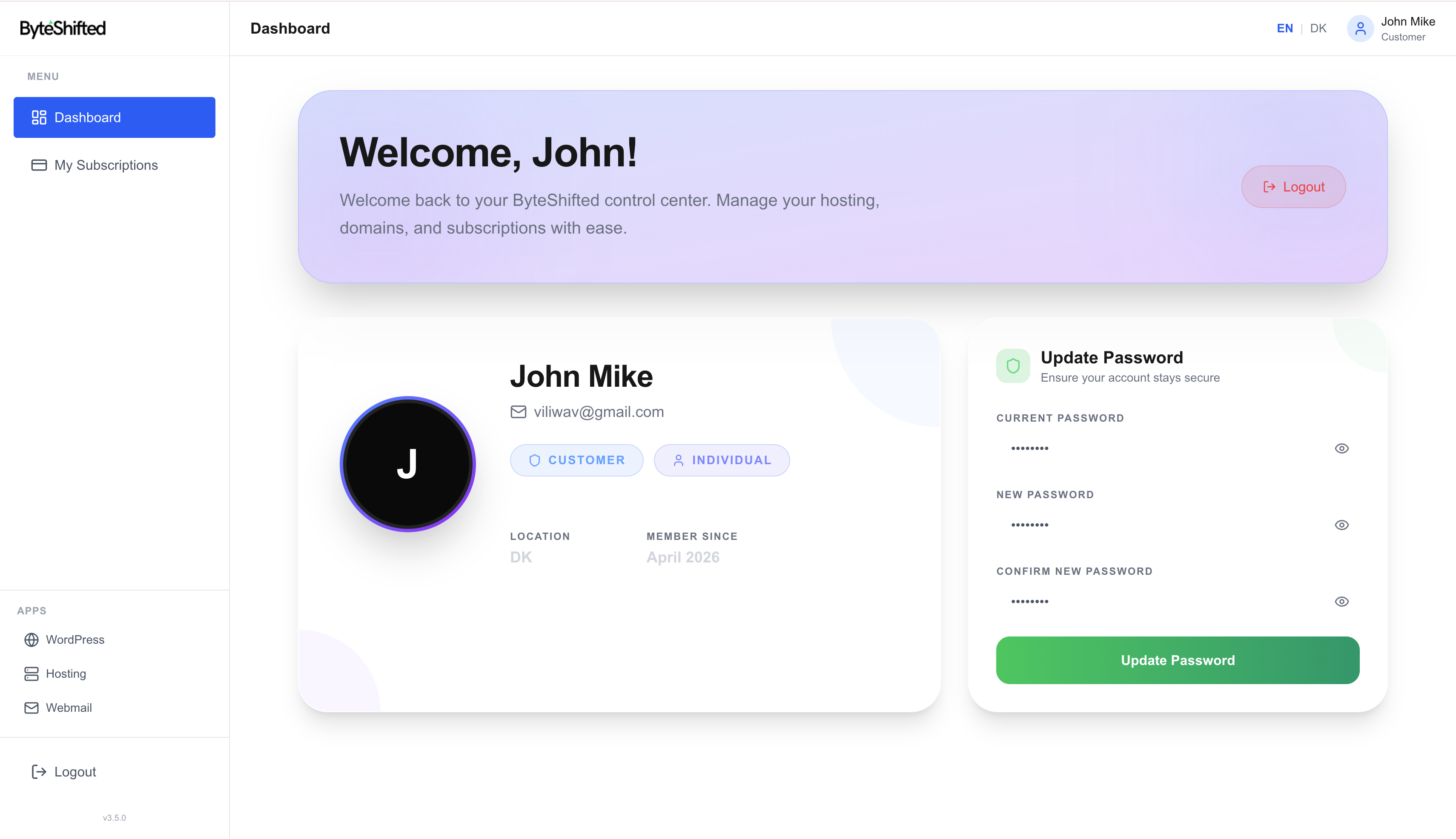 Dashboard screenshot / mockup