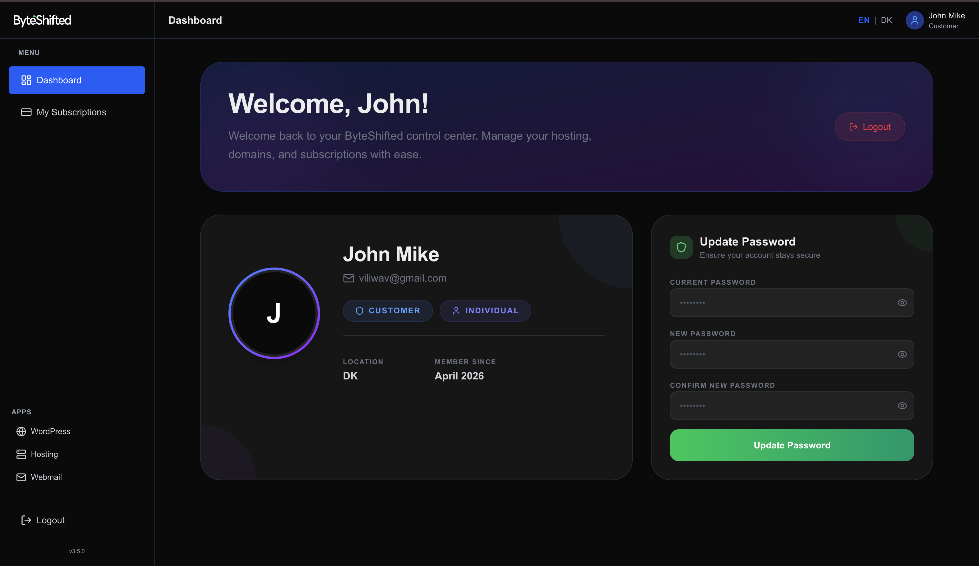 Dashboard screenshot / mockup